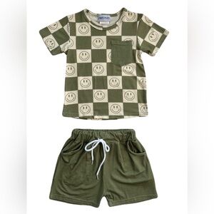 Little Eye Bamboo Smiles & Tiles Pocket T-Shirt & Drawstring Shorts Set